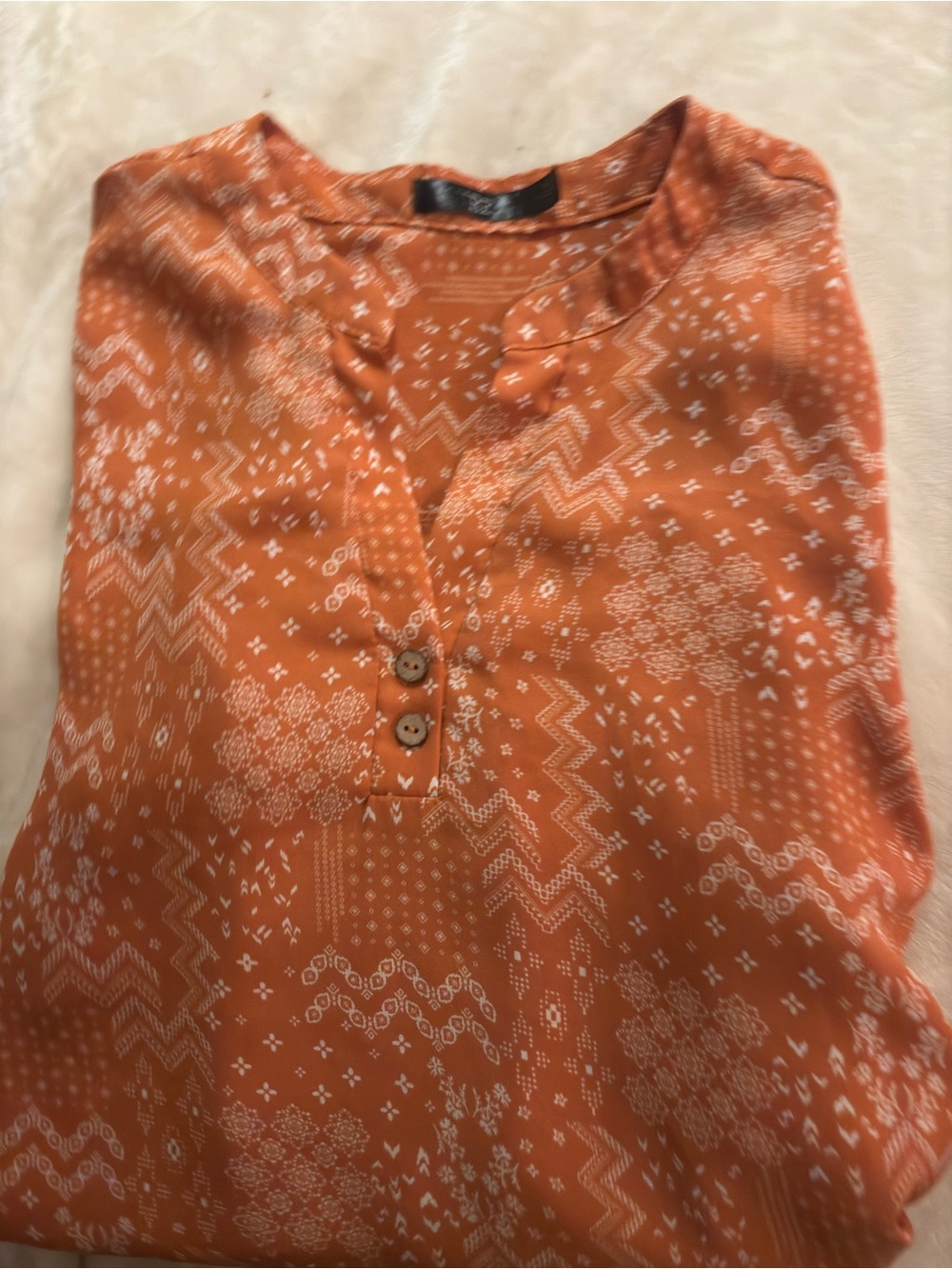 Relaxed Orange Printed Button-Front Women’s Blouse